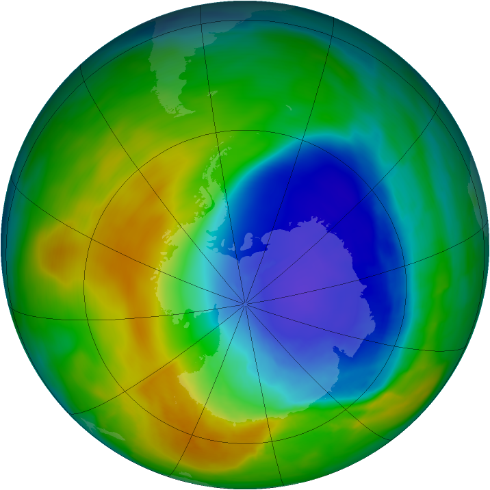 Antarctic ozone map for 25 October 2013